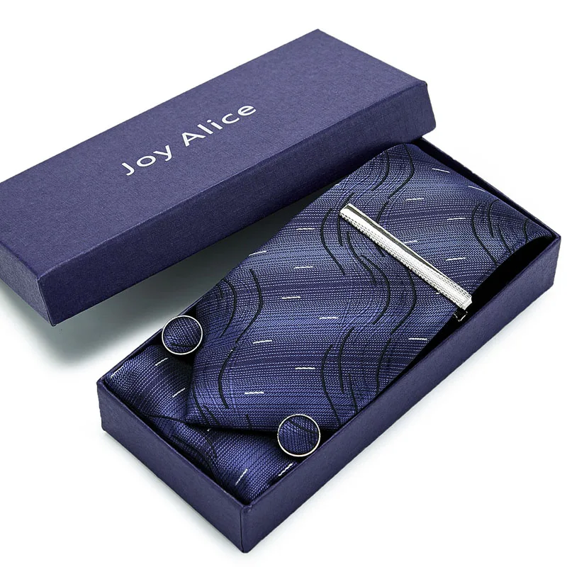 Gift box Men`s Tie 100% Silk Jacquard Woven Necktie Hanky Cufflinks&clips Necktie Sets For Formal Wedding Business Party