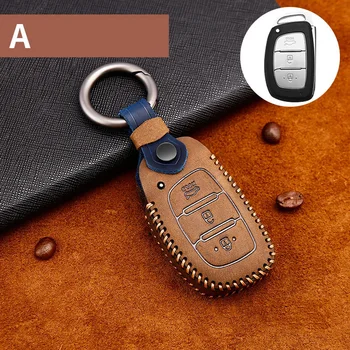 

For Hyundai Tucson Creta IX35 I10 I20 I30 Verna Mistra Elantra Leather Car Key Case Cover Holder Accessories Ring Keychain Fob
