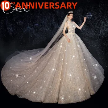 

OllyMurs Gorgeous Sequined fringed Halter wedding dress Exclusive private Bespoke 150cm tail wedding dress tail