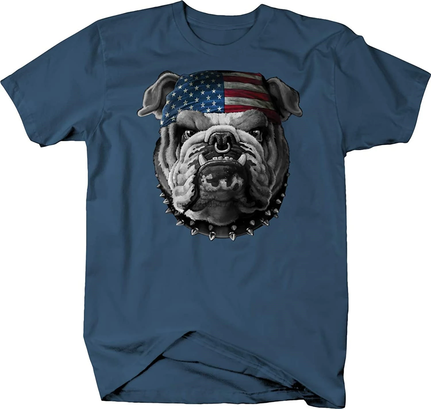 BQM Gear English Bulldog Face Mean Mug Pierced Nose American Flag Bandana Tshirt | Мужская одежда