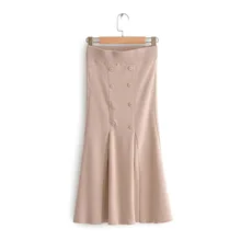 QZ185 Женская юбка тонкая талия сплошной цвет двубортный свитер русалка юбки женские элегантные трикотажные Saias