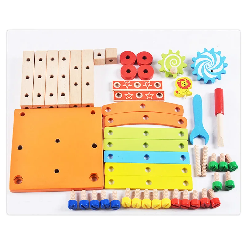 

Wooden Multi-functional Disassembly Work Chair Flexible Tool Chair Children Lu Ban Chair Tool Nut Set Assembled Toys