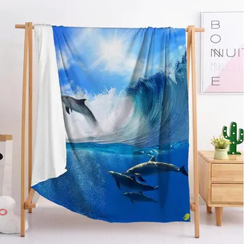

2020 new Dolphin blue export Custom blankets Large and small size throw blanket tapestry sleeping blanket soft flannel bedding