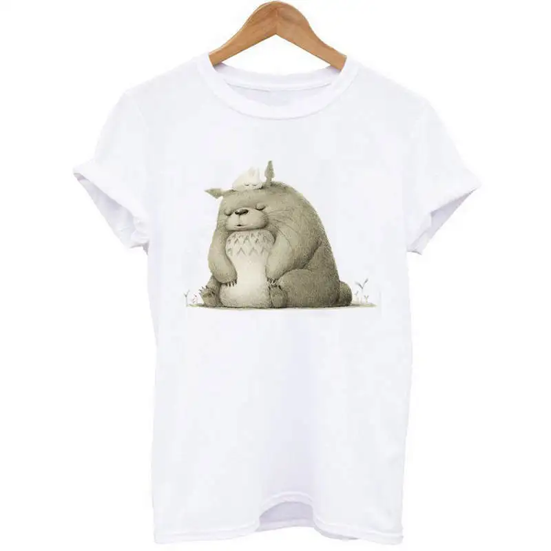 2019 Fashion Summer White T Shirt Women Tops Tees Harajuku 3D Short Sleeve Totoro Print Funny Tshirt Women Tees Tops
