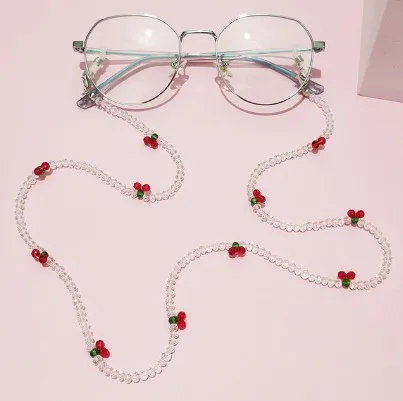 

Fashion Crystal Cherry Glasses Chain Cute Transparent Beads Pearl Mask Chain Neck Straps Sunglasses Lanyard Women Jewelry