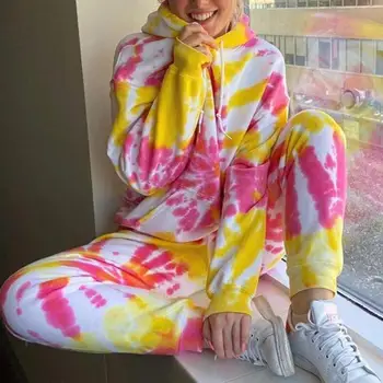 

Tie Dye Two Piece Pants And Top Set Women Pijama Chandal Verano Mujer plus size 2 piece set women 4xl summer pj sets for women