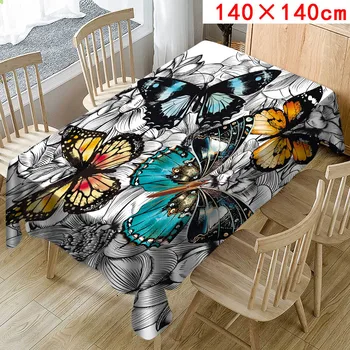 

1PC Christmas Tablecloths Print Rectangle Table Cover Holiday Party Home Happy New Year Butterflies Decor Exquisite Tablecloth