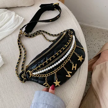 

DORANMI Chain Strap Women's Fanny Pack 2020 New Tassel Waist Bags Female Diamond Lattice Waist Pack Luxury Brand Nerka Bag BG524