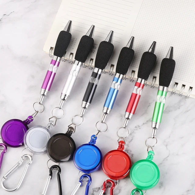 1Set Metal Ball-Point Pen With Rope Ring Portable Anti-Lost Pull