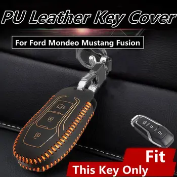 

PU Leather Car Key Case Cover Key Fob Shell with keychain For Ford/Mondeo/Mustang/Fusion 2015
