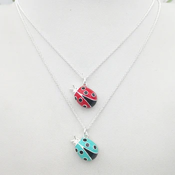

Fashion Girl Sterling Silver Classic 1:1 Red Blue Enamel Scarab Beetle Pendant Necklace Lovers Cosplay Free Shipping
