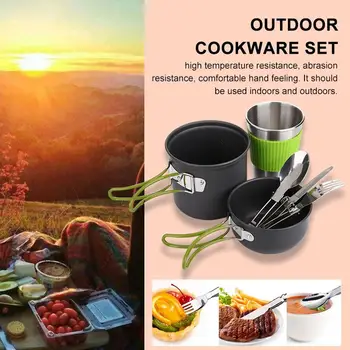 

Camping Cookware Strong 1-2 Person Alumina Gray BBQ Cook Coal Gas Camp Picnic Camping Kitchenware Wood Burning Hiking Outdoor