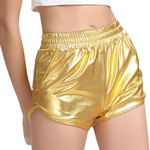 Новые женские шорты для йоги с высокой талией спортивные блестящие металлические эластичные