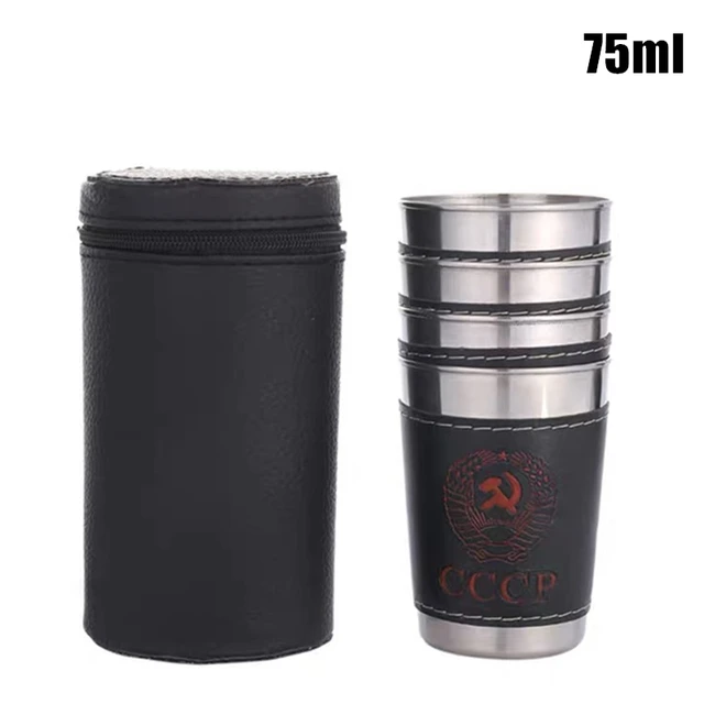 Vodka Cup 304 PU holster Russia Stainless Steel Mini Wine Tumbler Portable Personalized 4pcs 30ml/75ml/170ml Shot Glass Set 75 ml