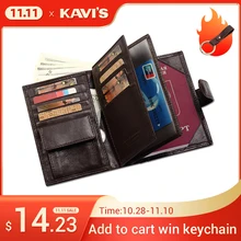 KAVIS Genuine Leather Wallet Men Passport Holder Coin Purse Magic Walet PORTFOLIO MAN Portomonee Mini Vallet Passport Cover