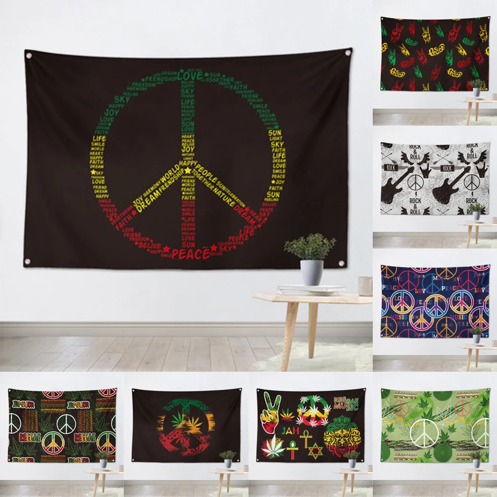 Подвесной флаг One Love Peace баннер музыкальная скала искусство стен для украшения