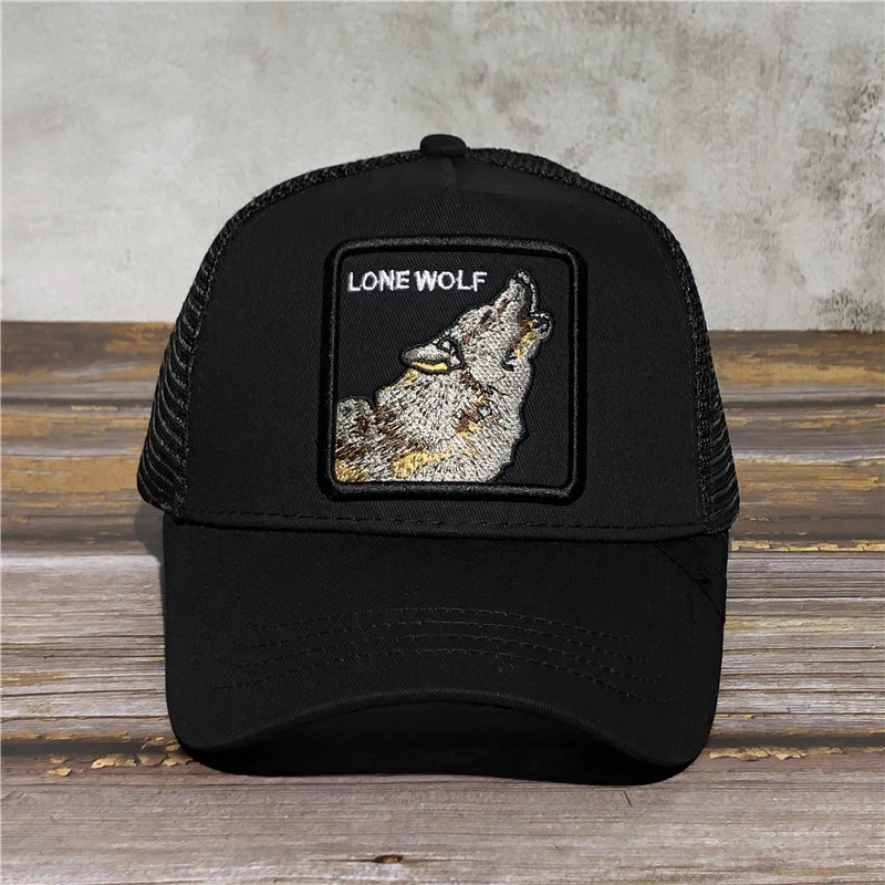 black LONE WOLF Модная новинка, унисекс, мужская, женская, GoorinS, животная ферма, Дальнобойщик, глаз тигра, Регулируемая Кепка, дятел, Лев, Дальнобойщик, Кепка - Color: black LONE WOLF
