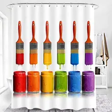 

Paints Brush Shower Curtain, Rainbow Bottles Colorful Liquid, with Hooks Waterproof Fabric Bath room Shower Curtain Decor