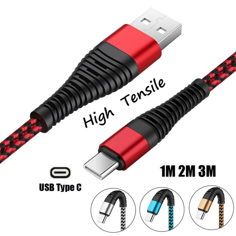 1~ 3 м usb type C кабель для передачи данных Высокая прочность 2A Быстрая зарядка для samsung S9 S8 Plus