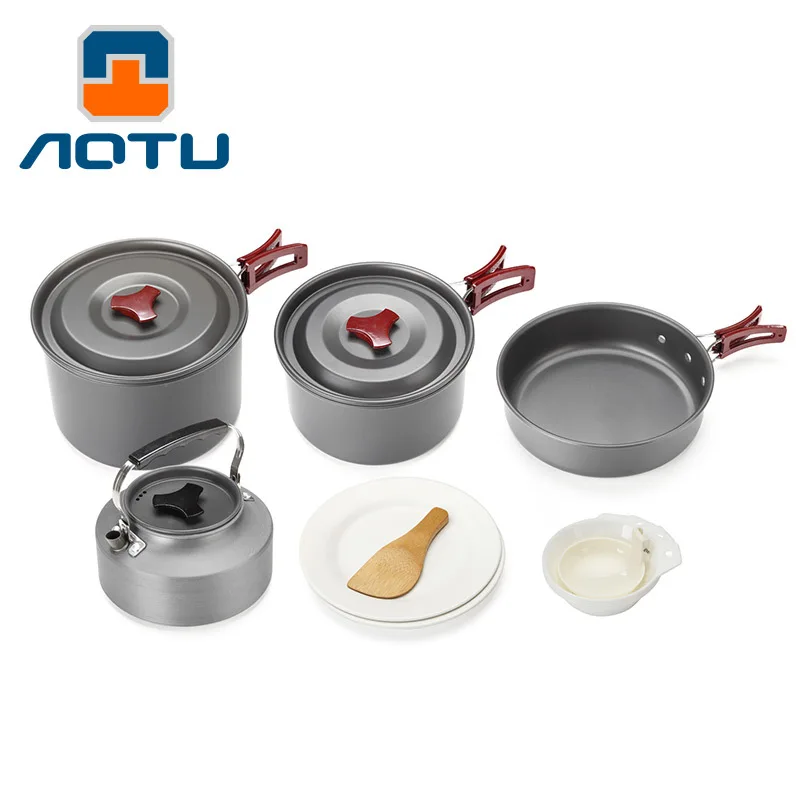 

Bump Outdoor Camping Pot Set Portable Aluminum Pan with Pitcher Combination Frying Pan Cross Border AL500-2 a Generation of Fat