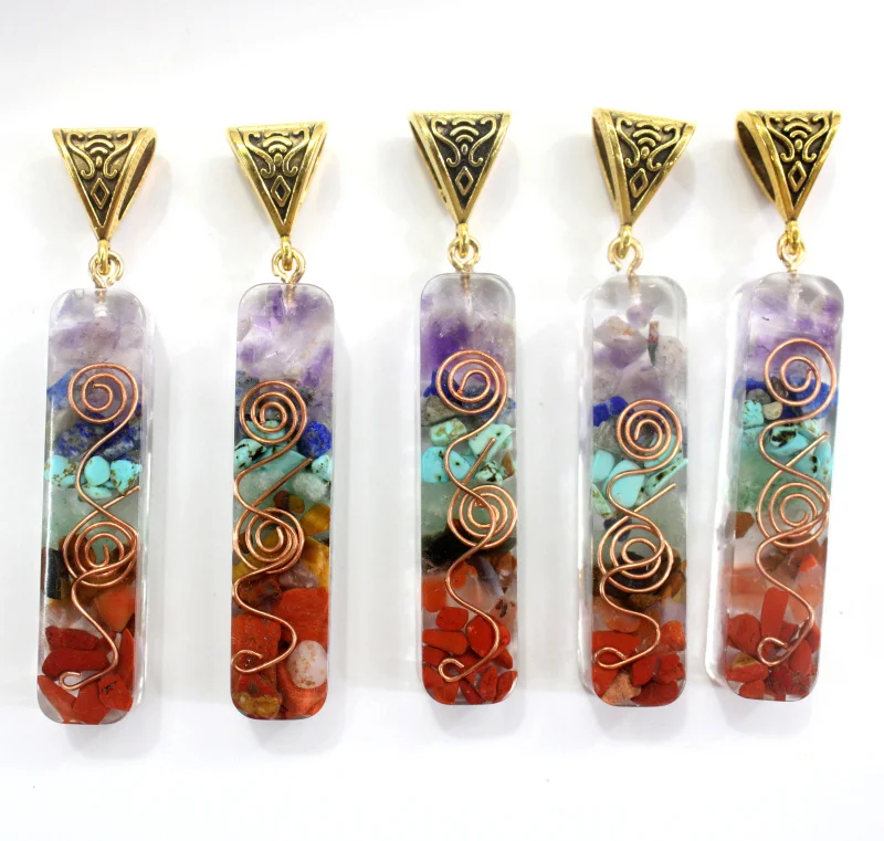 Natural 7 Chakra Orgone Energy Pendant Retro Colorful Chips Stone Amulet Reiki Healing Crystal for Women Protection | Украшения и