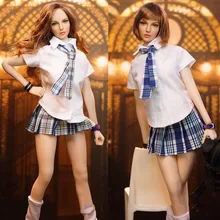 

1/6 Scale Women's Sports and Leisure Pure College Uniform Shirt Short Skirt College Socks Set for 12 Inch Action Figure