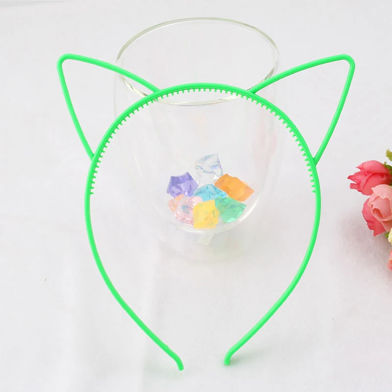Cat Ear Green 12 шт/лот Единорог ободок для вечеринки головная повязка базовый сплошной цвет пластиковый ободок для волос обруч для волос девушки/женщины вечерние аксессуары для волос - Цвет: Cat Ear Green