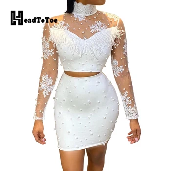 

mesh insert beading women 2 piece set