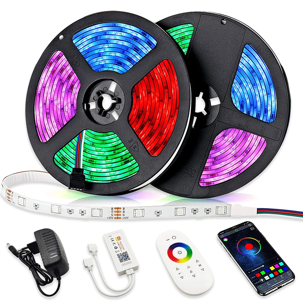 Светодиодная лента с управлением через Bluetooth Alexa Luces RGB 5050 12 В Гибкая лампа Tuya Smart Luz