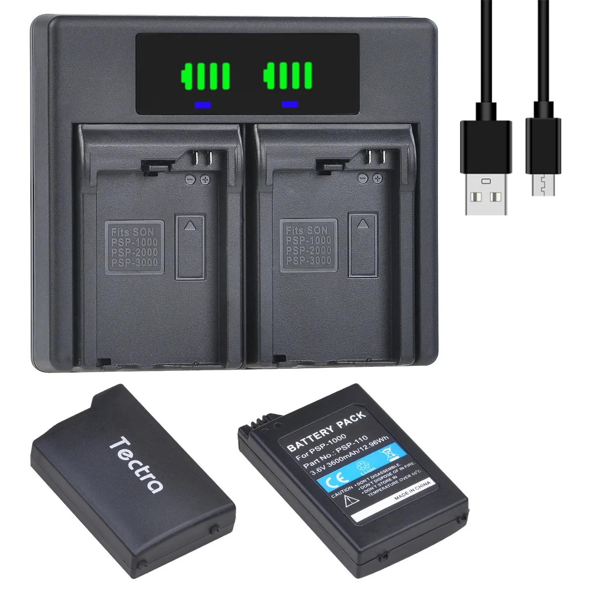 2x PSP 110 Replacement Battery and Dual Port Charger for Sony PSP 110