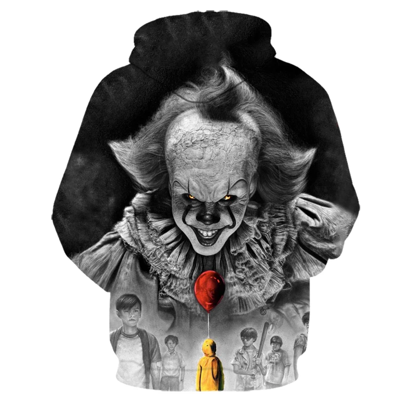 Фильм Стивен Кинг ITThe клоун Pennywise 3D печать Косплей-костюмы с капюшоном для мужчин и женщин мультфильм клоун Хэллоуин Толстовка