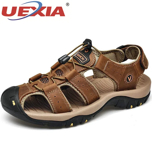 US $13.17 UEXIA Footawear Male Shoes Genuine Leather Men Sandals Summer Men Shoes Beach Sandals Fashion Outdo