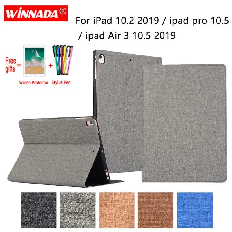 For Apple ipad 10.2 case linen grain PU leather Stand Protective TPU Cover for ipad air 3/ipad Air 10.5 2019/ipad pro 10.5 capa