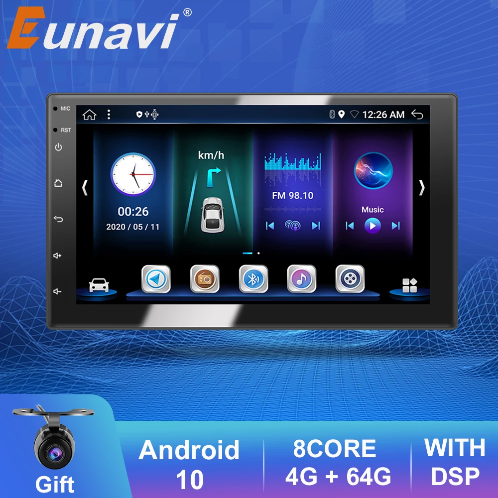 Eunavi DSP 2 Din Android 10 Car radio Multimedia Player for car 7&quotHD Universal auto Stereo GPS Navigation AudioVideo BT | Автомобили и