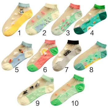 

10 Colors Ocean Series Women Girls Low Cut Short Boat Socks Contrast Candy Colored Cartoon Jacquard Sheer Glass Fiber Hosiery