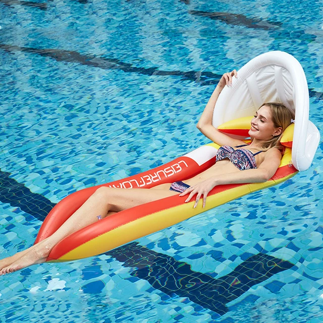 Inflatable Hammock Floatings Row Swimming Bed Foldable Portable Inflatable Back Sunshade Swimming Pool Middle Mesh Water Chair 5