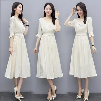 

Dress female 2020 Summer temperament waist slimming popular fresh Lady God fan skirt
