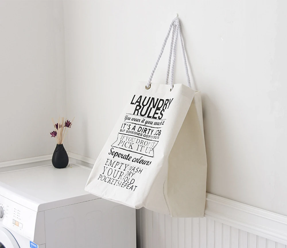 Large solid color cotton and waterproof moisture-proof storage bag with thick cotton rope Practical shopping bag Moving bag