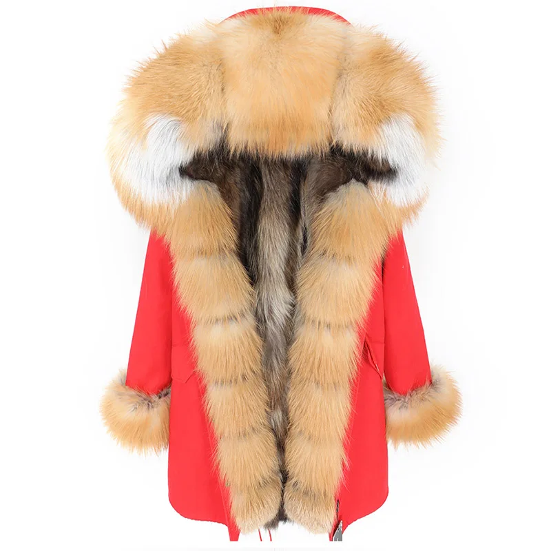 Лисий Мех подклад куртки длинное пальто с мехом Женская съемная теплая парка Толстая теплая Свободная верхняя одежда зимняя женская одежда