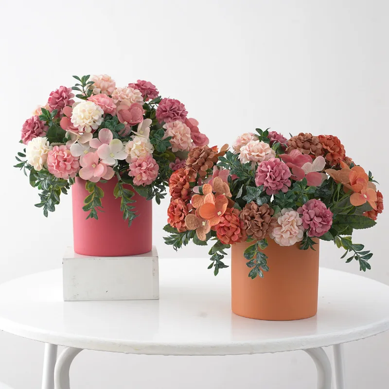 

New product simulation retro hydrangea silk flower artificial flower green plant wedding photography home decoration