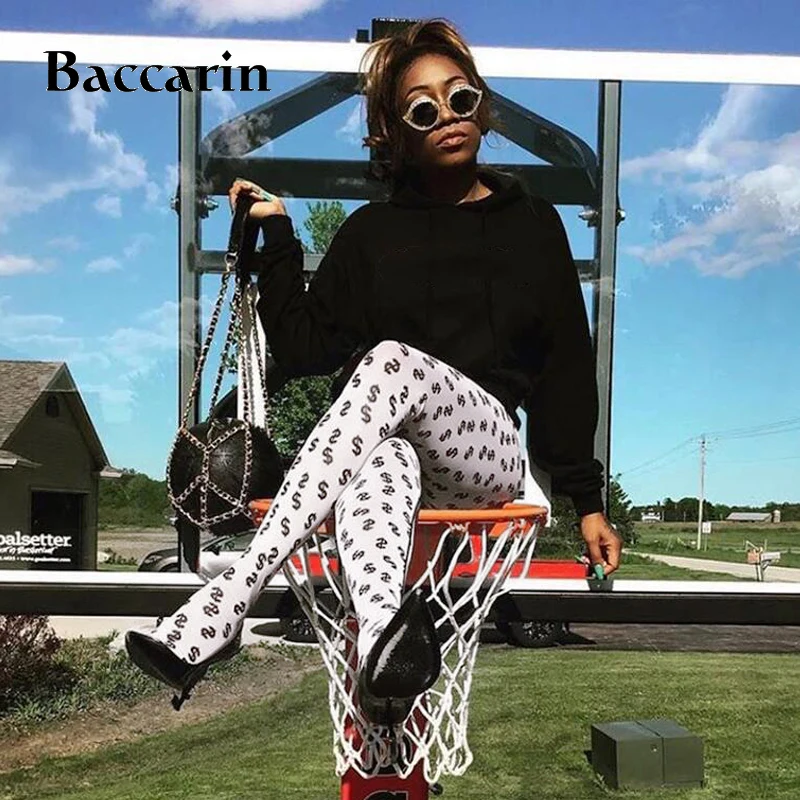 

$Dollar Print Women Full Leggings High Waist Push Up Streetwear Autumn Winter Workout Foot-Closed Body Stocking Trousers