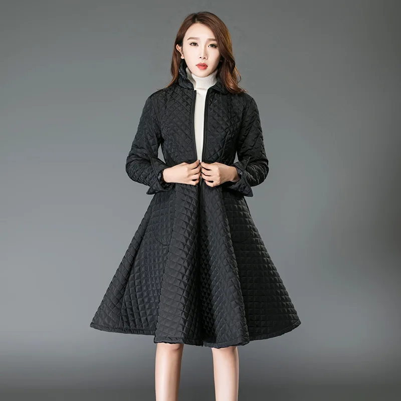

Autumn And Winter Korean-style Mid-length Solid Color Umbrella Large Hem Elegant Cotton Clothes Women's Waist Hugging Slimming C