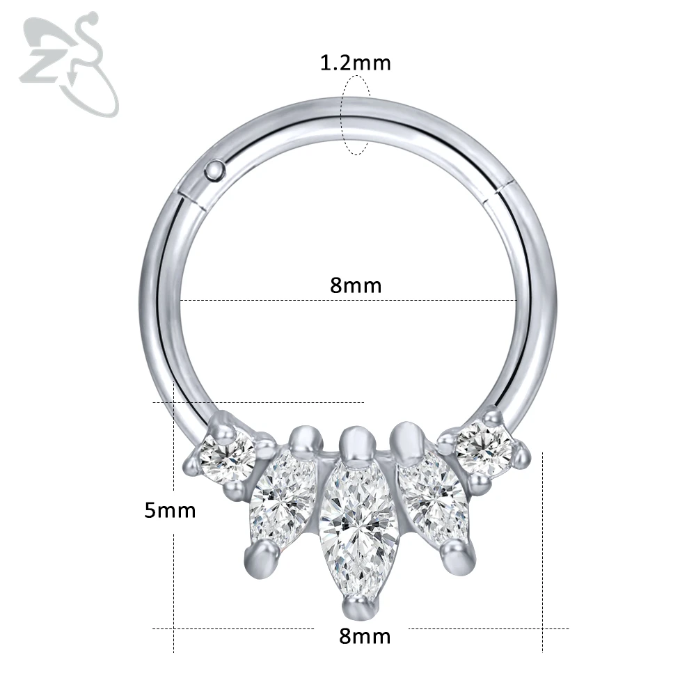 ZS, 1 шт., 16 г, 316L, нержавеющая сталь, Кристальное кольцо для носа, кликеры, перегородка, кольца круглой формы, спираль, ушной хрящ, пирсинг, ювелирные изделия - Окраска металла: E-8