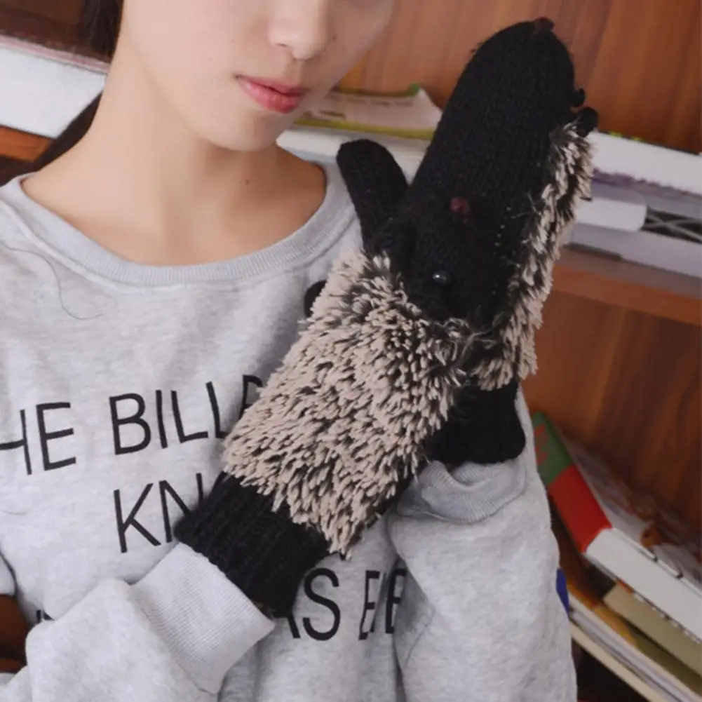 1 Pair Kids Gloves Thicken Kids Warm Full Finger Cartoon Hedgehog Girls Gloves Girls for Outdoor