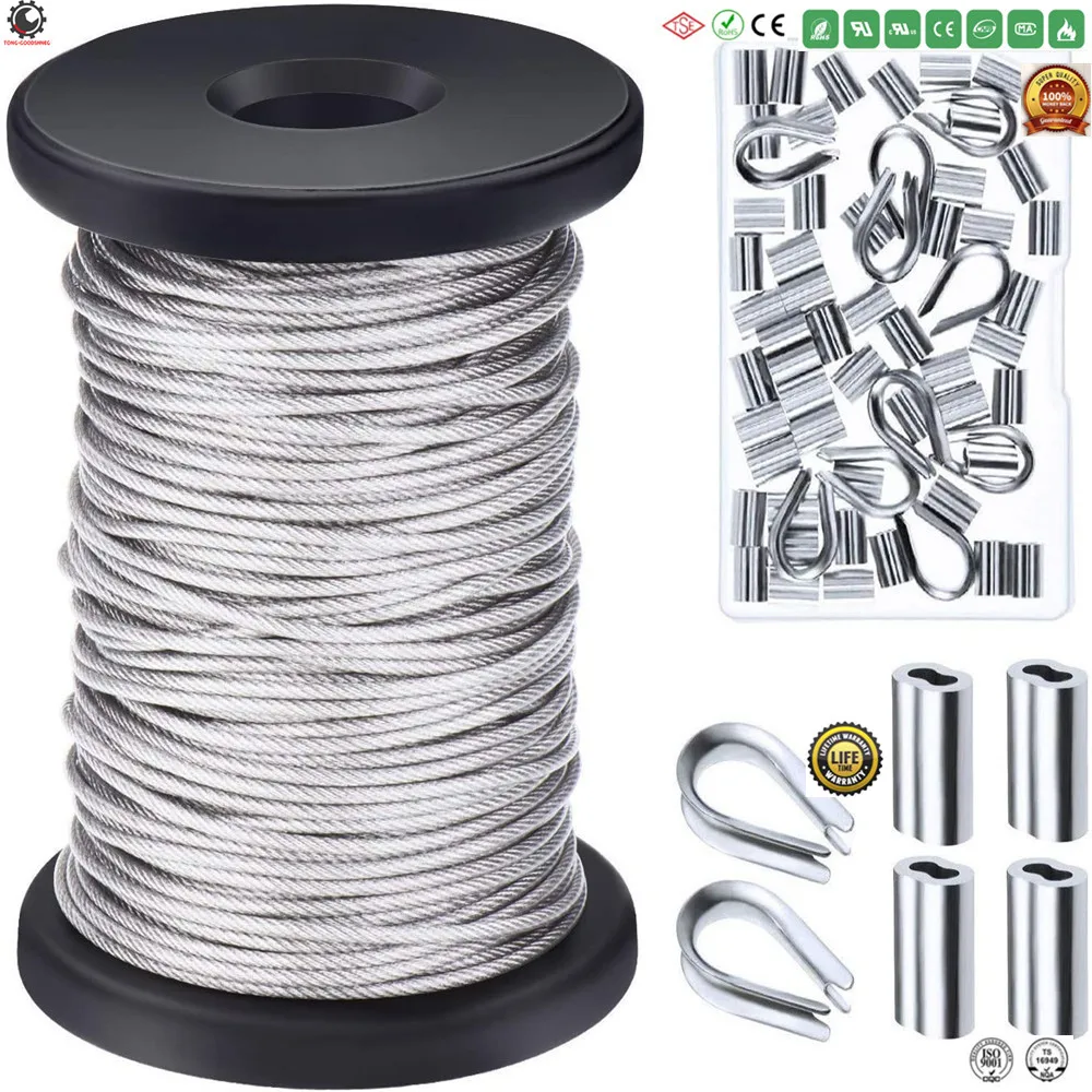 

Cable Railing Kits 304 Stainless Steel Wire Cable,Aluminum Crimp Sleeves Thimble for Railing,Decking,Picture Hanging