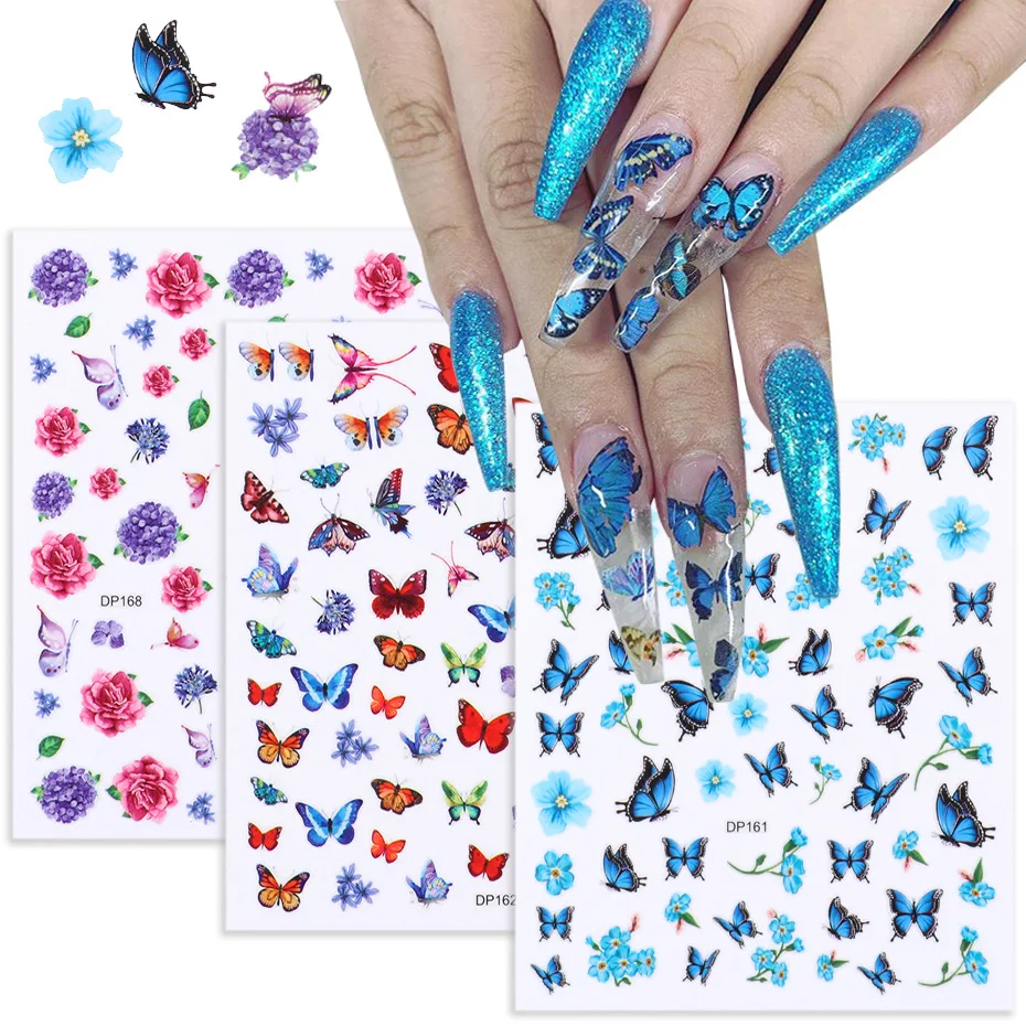 

3D Holographic Butterfly Nail Stickers Back Glue Colorful Decals Slider Sticker DIY Decorations Manicure Nails Art Tool Ornament