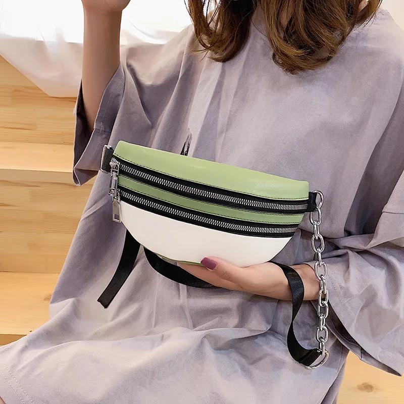 

2019 New Style WOMEN'S Bag Contrast Color Versitile Fashion Online Celebrity Bag Wallet Sports Shoulder Bag Double Zipper Chest