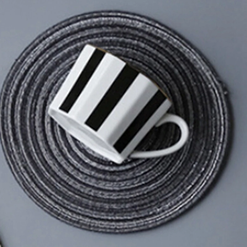 6Pcs Round Design Table Ramie Insulation Pad Solid Placemats Linen Non Slip Table Mat Kitchen Accessories Decoration Home Pad Co