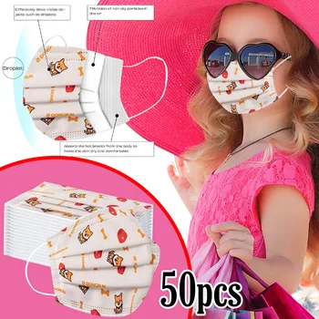 

Child Mask Cute Shiba Inu Printed Disposable Mask Dustproof 3 Layer Breathable Cotton Mask Protective Soft Kids Mask Masque 50PC