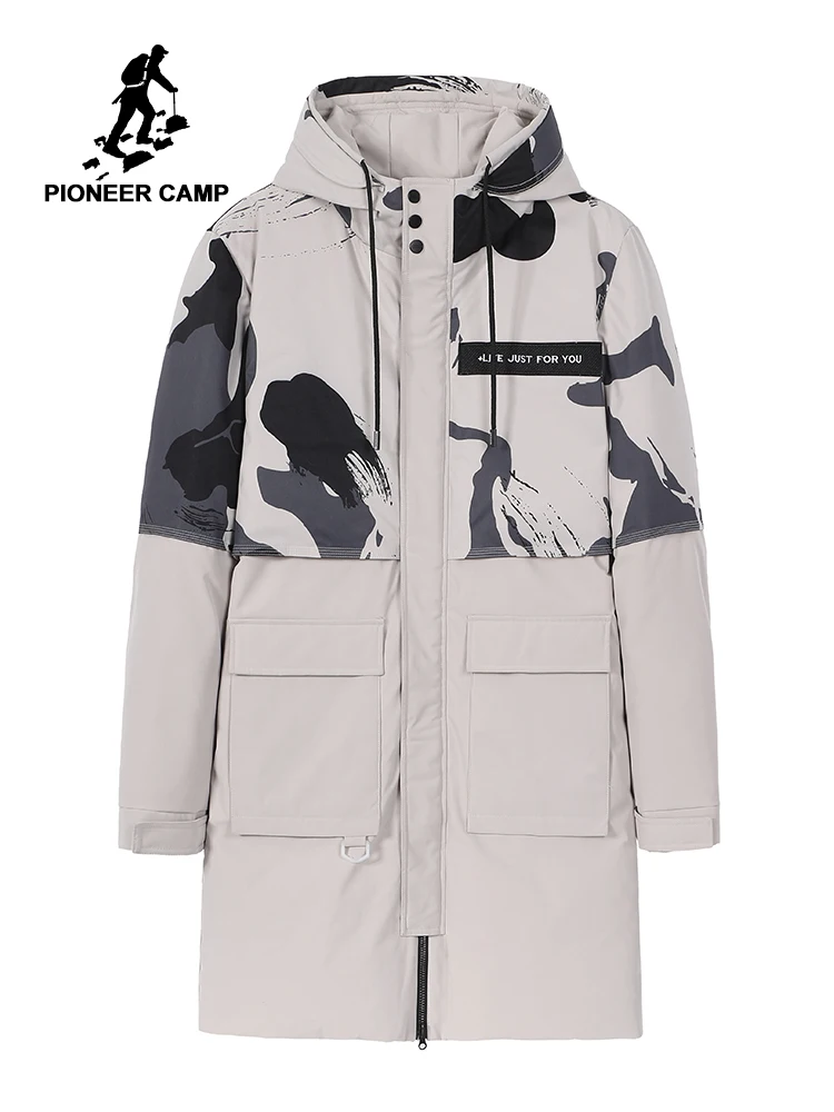 Пионерский лагерь зимние куртки мужские парки модный дизайн принт Длинные повседневные хаки черный цвет с капюшоном хлопковая куртка AMF903502